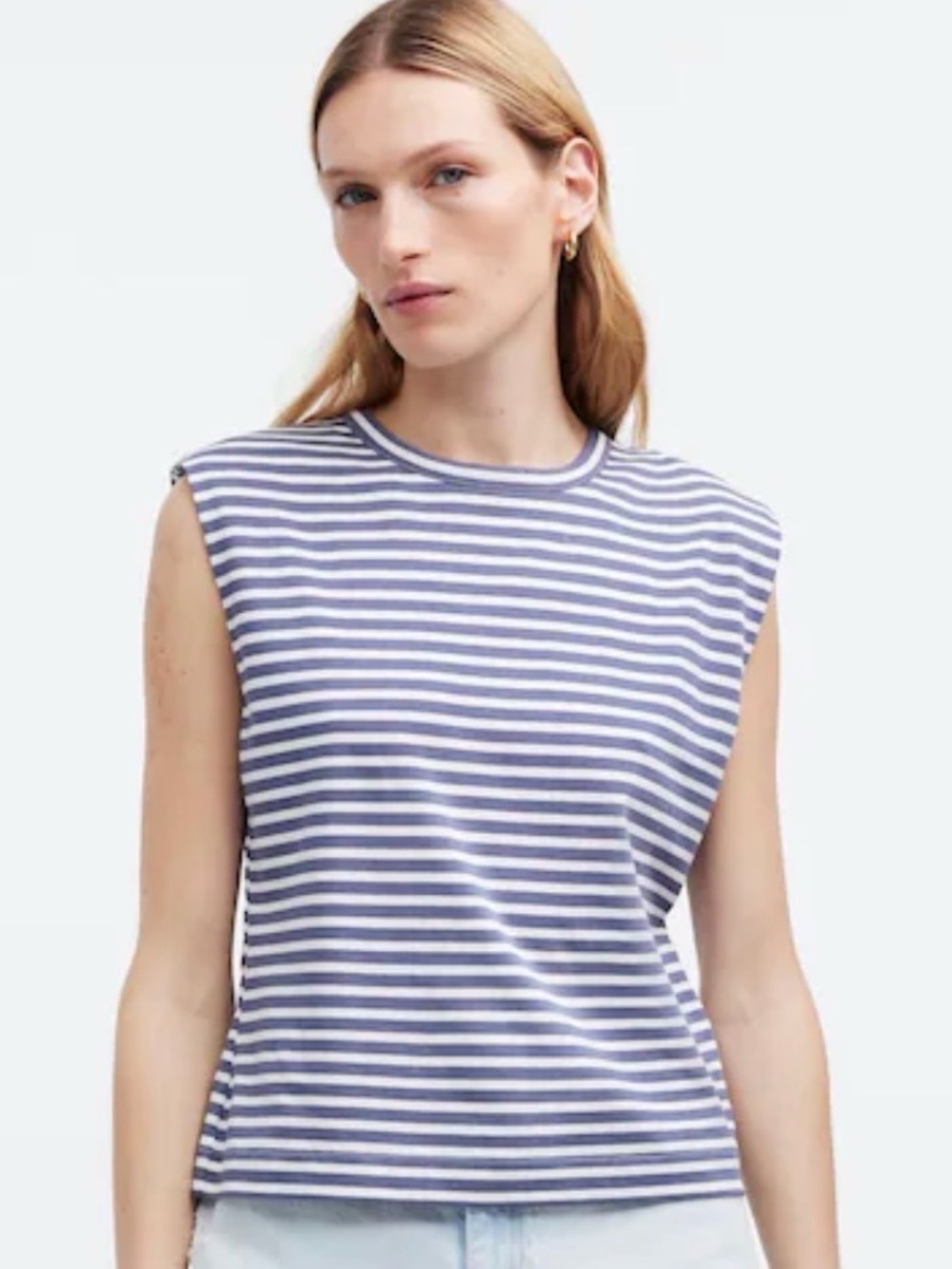 Madewell Striped Structured Muscle Tee Blue White Shoulder Pad Tank Small